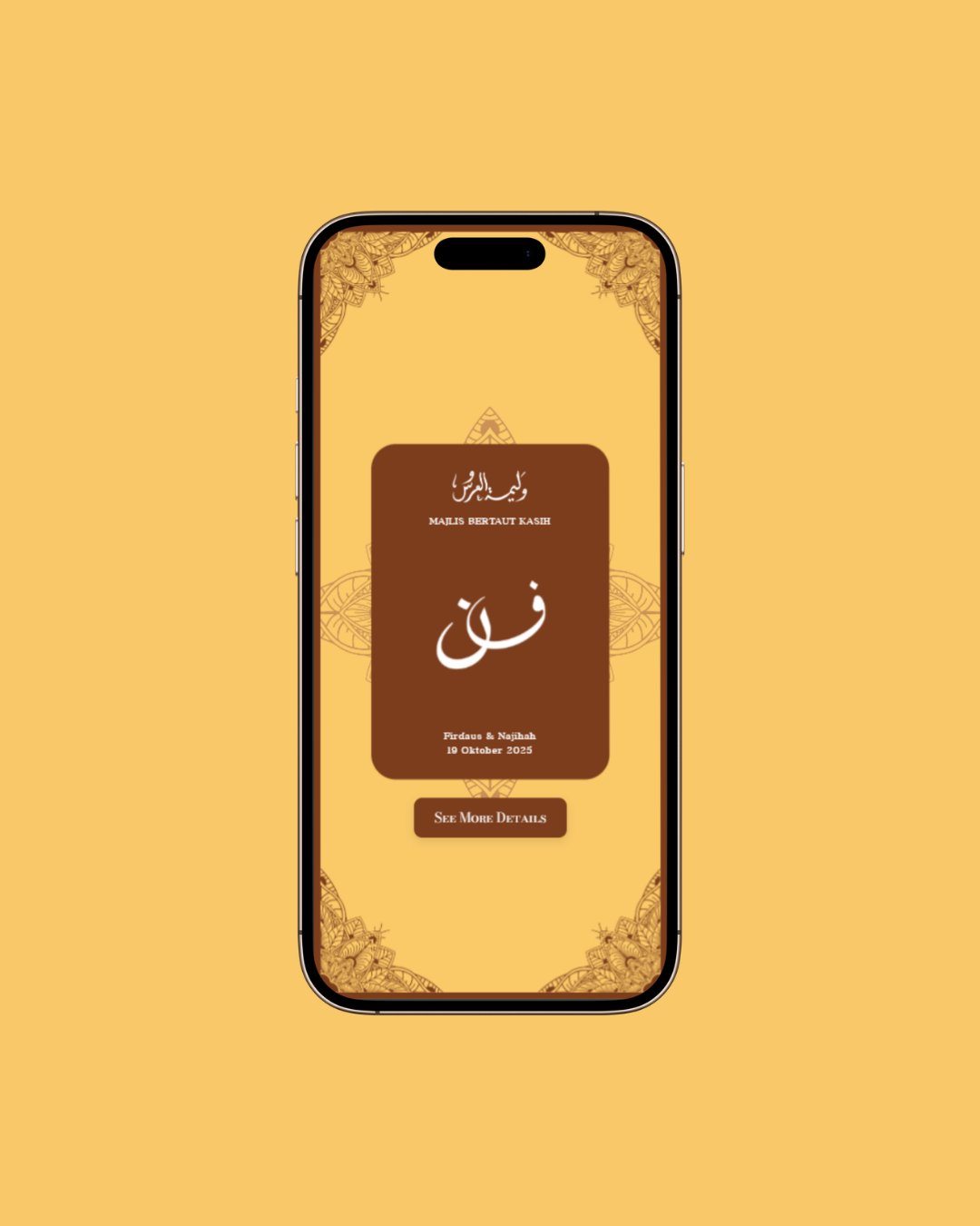 Aurum Heritage — design kad kahwin digital Islamik berwarna emas klasik